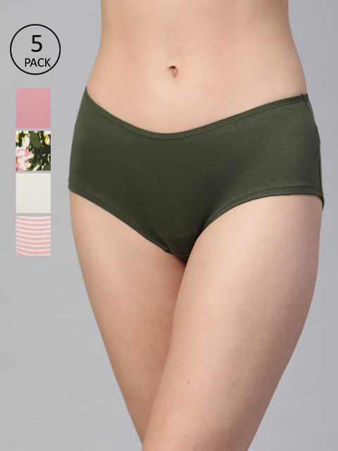 

Marks & Spencer Women Pack Of 5 Low-Rise Boy Shorts T614014XGREEN MIX, Olive