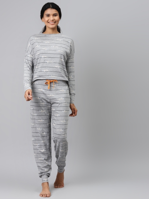 

Marks & Spencer Women Grey Melange & Black Tiger Printed Night Suit