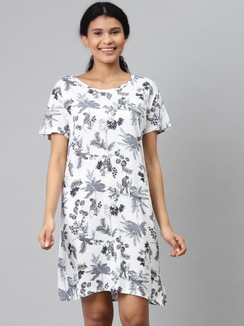 

Marks & Spencer White & Navy Blue Floral Printed Nightdress