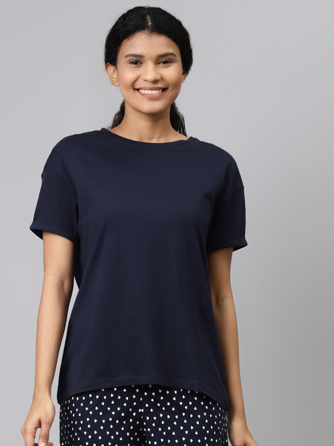 

Marks & Spencer Women Navy Blue & White Solid Night Suit