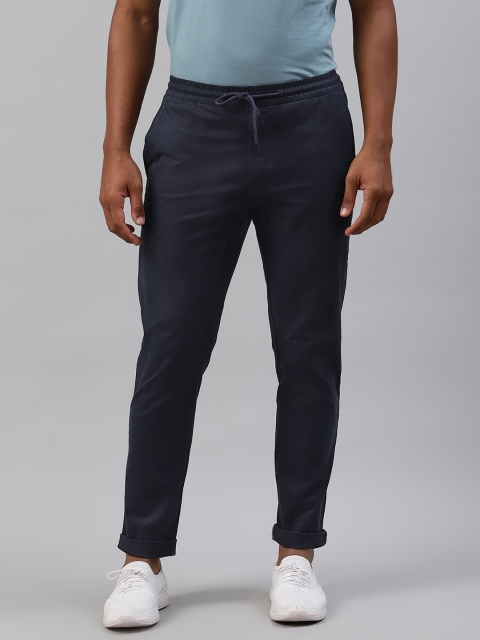 

Marks & Spencer Men Navy Blue Slim Fit Solid Cotton Regular Trousers