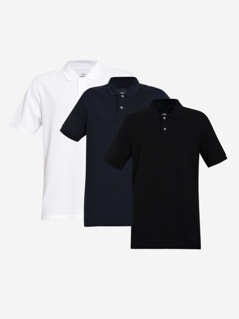 

Marks Spencer Men Pack Of 3 Solid Polo Collar Pure Cotton T-shirts, Navy blue