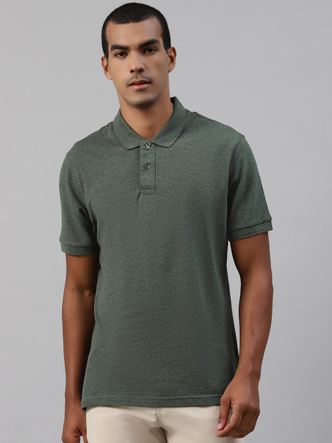 

Marks & Spencer Men Charcoal Grey Solid Pure Cotton Polo Collar T-shirt
