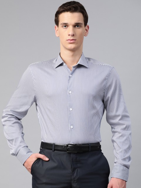

Marks & Spencer Men Navy Blue & White Tailored Fit Striped Formal Shirt