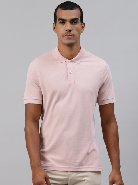 

Marks Spencer Men Pink Pure Cotton Slim Fit Solid Polo Collar Pure Cotton T-shirt