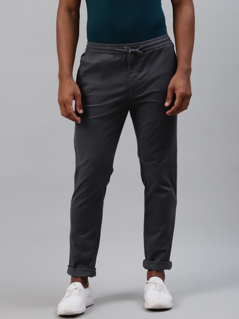 

Marks & Spencer Men Charcoal Grey Slim Fit Solid Cotton Regular Trousers