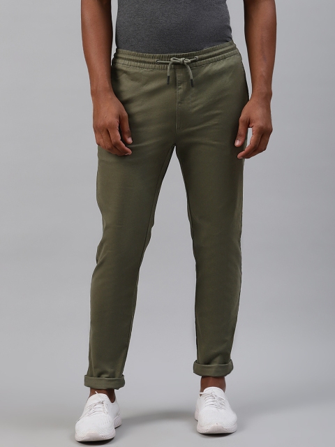 

Marks & Spencer Men Olive Green Slim Fit Solid Cotton Regular Trousers