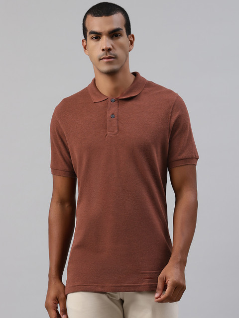 

Marks Spencer Men Rust Brown Slim Fit Solid Pure Cotton Polo Collar Pure Cotton T-shirt