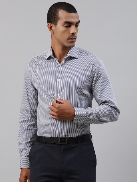 

Marks & Spencer Men White & Navy Blue Tailored Fit Striped Formal Shirt