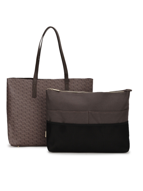 

Allen Solly Brown Printed Tote Bag with Pouch