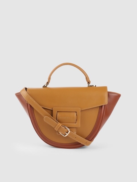 

Allen Solly Mustard Yellow & Brown Colourblocked Satchel