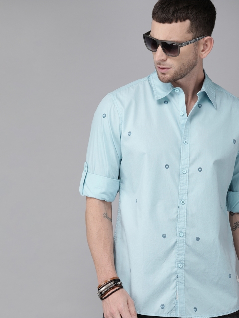 

The Roadster Lifestyle Co Men Turquoise Blue Regular Fit Printed Casual Shirt