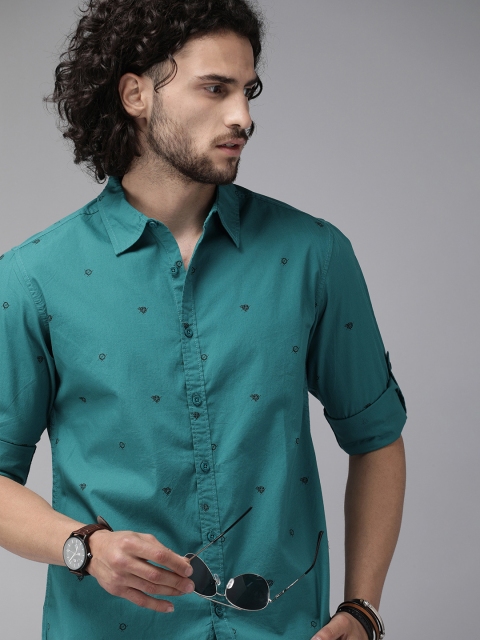 

The Roadster Lifestyle Co Men Teal Regular Fit Printed Pure Cotton Casual Shirt
