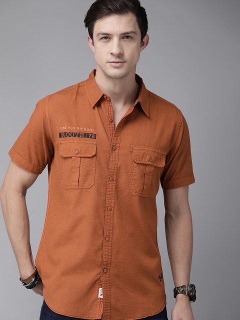 

The Roadster Lifestyle Co Men Rust Orange Solid Casual Shirt