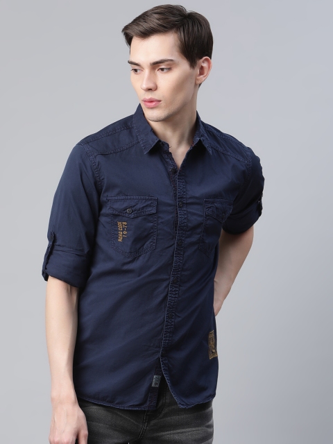 

The Roadster Lifestyle Co Men Navy Blue Pure Cotton Regular Fit Solid Casual Shirt