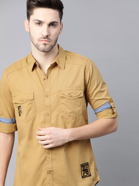 

The Roadster Lifestyle Co Men Mustard Yellow Cotton Solid Casual Shirt
