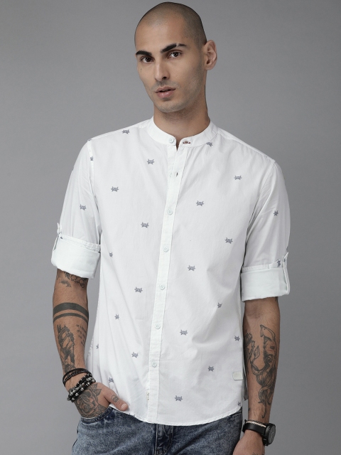 

Roadster Men White Printed Pure Cotton Regular Fit Casual Shirt