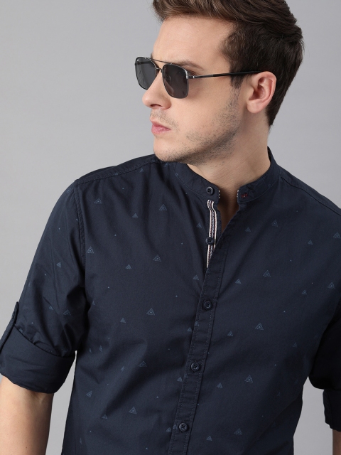 

Roadster Men Navy Blue Printed Casual Shirt