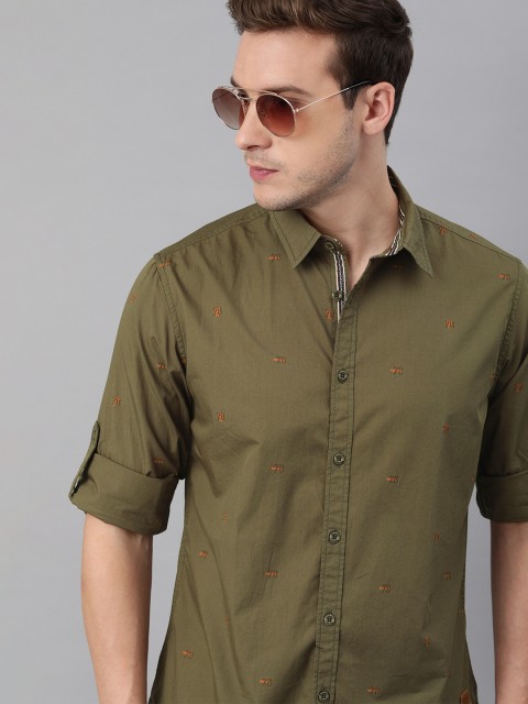

The Roadster Lifestyle Co Men Olive Green Printed Casual Shirt