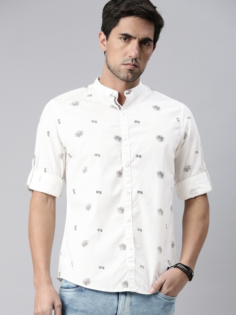 

Roadster Men White Regular Fit Printed Casual Shirt