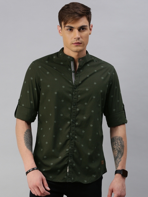 

Roadster Men Olive Green & Green Regular Fit Printed Casual Shirt