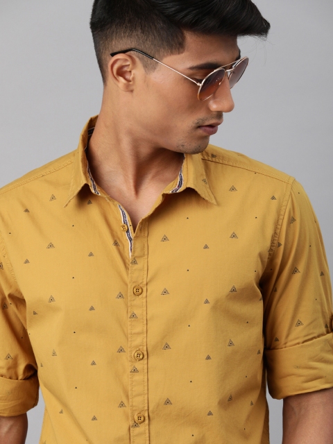

Roadster Men Mustard Yellow Printed Casual Shirt