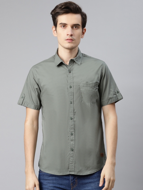 

The Roadster Lifestyle Co Men Olive Green Slim Fit Solid Casual Shirt