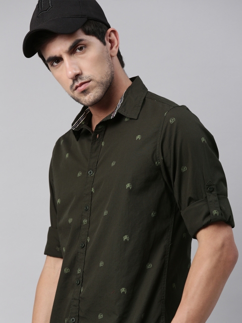 

Roadster Men Olive Green Printed Regular Fit Casual Shirt