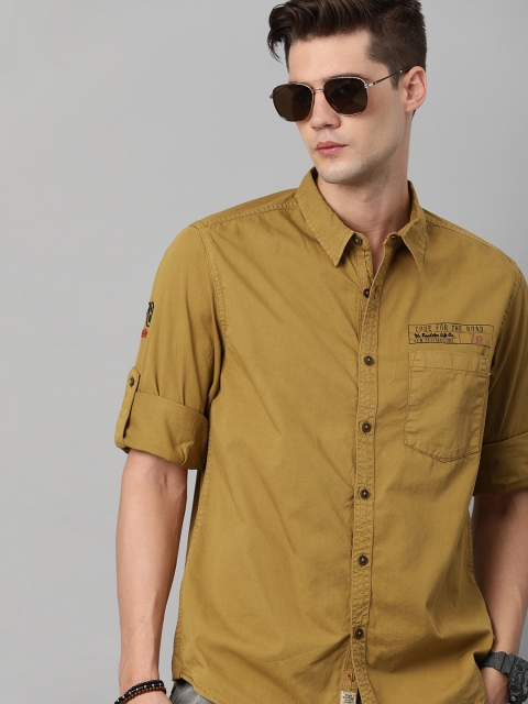 

The Roadster Lifestyle Co Men Mustard Brown Solid Casual Shirt
