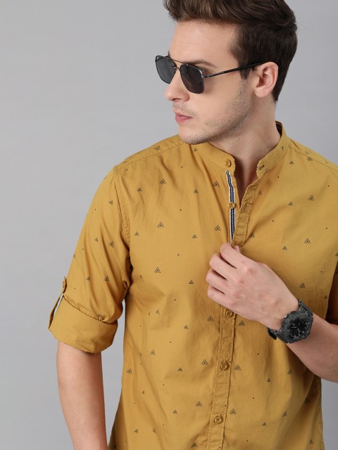 

The Roadster Lifestyle Co Men Mustard Yellow Printed ROMAIN AOP Regular Fit Pure Cotton Casual Shirt