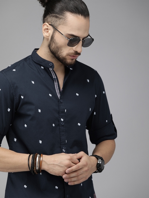 

Roadster Men Navy Blue & White Printed Casual Shirt