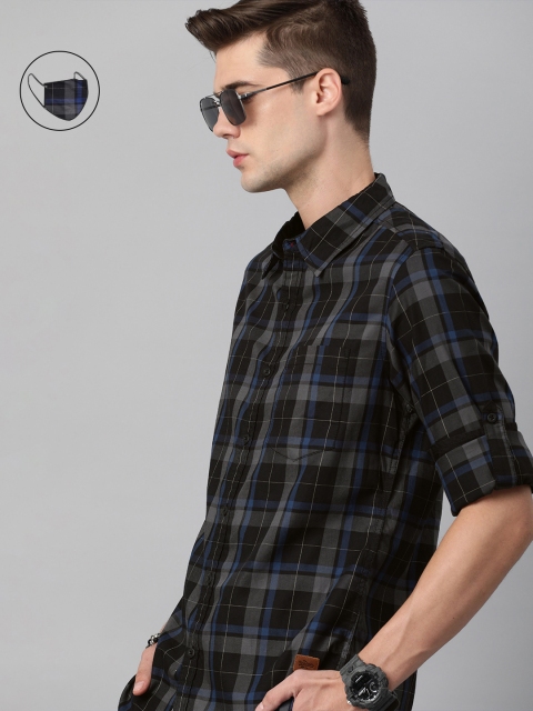 

Roadster Men Black & Grey Pure Cotton Checked Casual Shirt Comes With A Mask