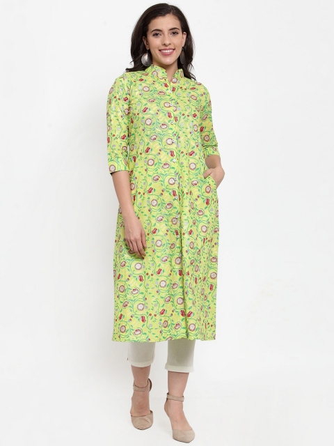 

Indibelle Women Lime Green & White Printed Kurta with Trousers