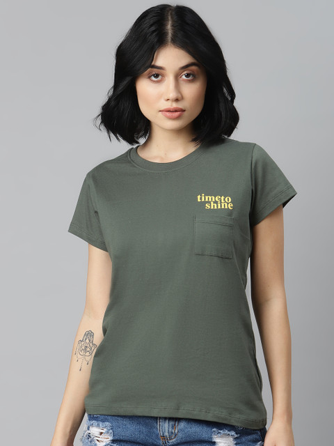 

Kook N Keech Women Olive Green Solid Round Neck T-shirt