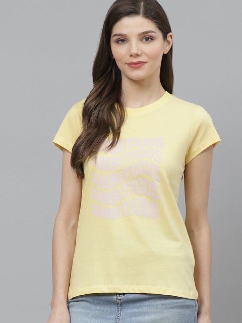 

Kook N Keech Women Yellow & White Pure Cotton Printed Round Neck T-shirt