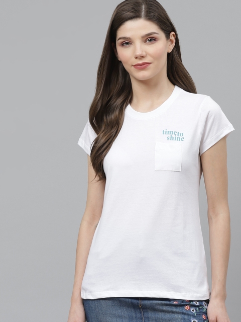 

Kook N Keech Women White Pure Cotton Solid Round Neck T-shirt