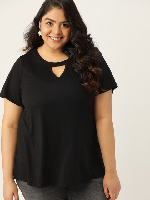

Sztori Women Plus Size Black Solid Cut-Out Detail Regular Top