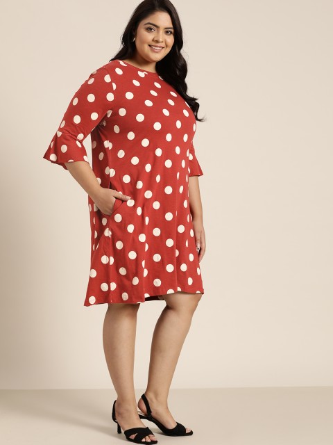 

Sztori Plus Size Rust Red & Cream-Coloured Printed Cotton A-Line Dress