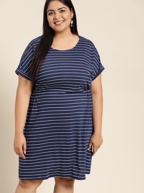 

Sztori Plus Size Navy Blue & White Striped A-Line Dress