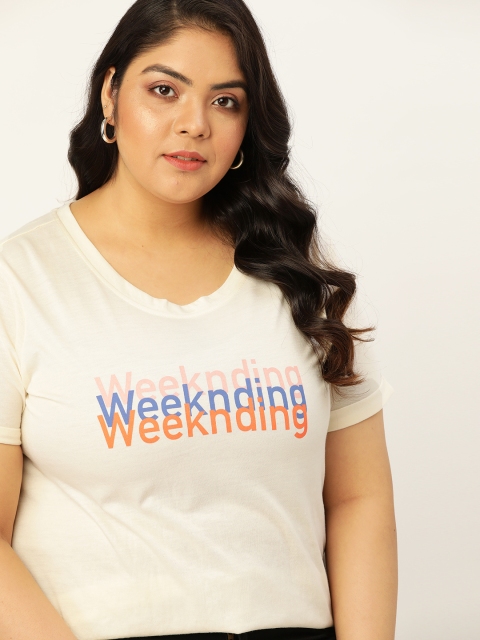 

Sztori Plus Size Women Off White Typography Printed T-shirt