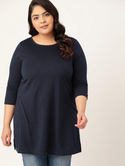 

Sztori Women Plus Size Navy Blue Solid Straight Knitted Kurta