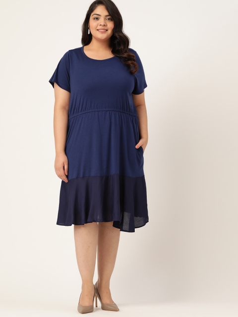 

Sztori Plus Size Navy Blue Colourblocked A-Line Dress