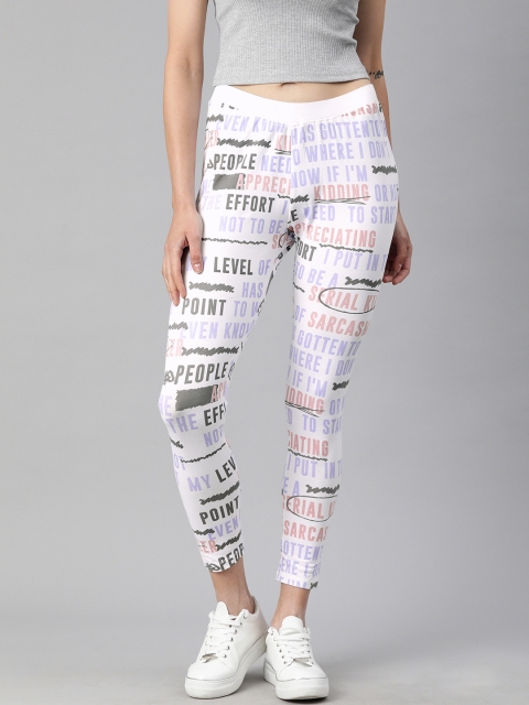 

Kook N Keech Women White Typography Printed Cropped Leggings