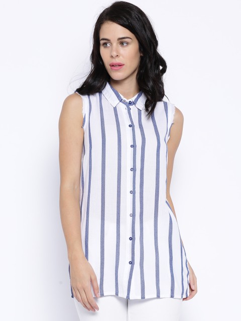 

ONLY White & Blue Striped Sleeveless Shirt