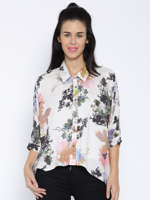

ONLY Off-White Floral Print Boxy Shirt