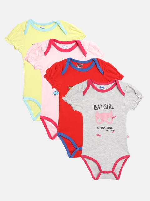 

Moms Love Infant Girls Pack of 4 Assorted Pure Cotton Printed Bodysuits