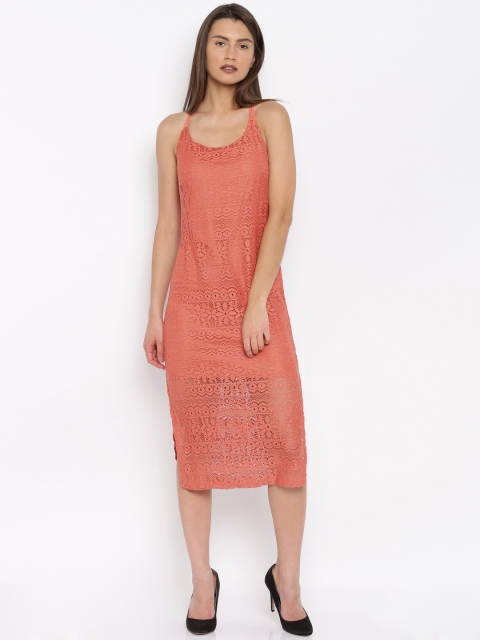 

ONLY Rust Orange Polyester Lace Midi Dress