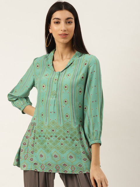 

Ritu Kumar Women Green & Maroon Geometric Print Kurti