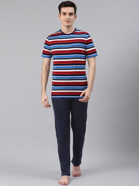 

Marks & Spencer Men Blue & Maroon Pure Cotton Striped Nightsuit