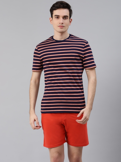 

Marks & Spencer Men Navy Blue & Orange Pure Cotton Striped Nightsuit